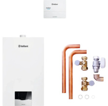Vaillant Gasheizungspaket mit Vaillant Logo, Kupferrohren, Ventilen und Regelungseinheit