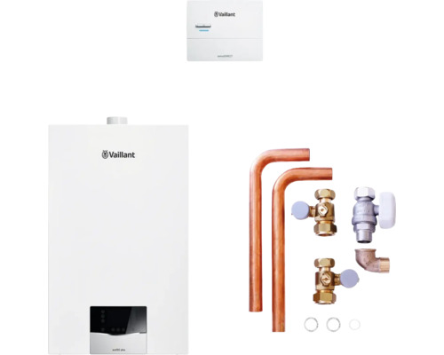 Vaillant Paket 1.670/2 Gas-Wandheizgerät ecoTEC plus VC 25 CS/1-5, witterungsgeführter Regelung sensoDIRECT VRC 710 und Installations-Set AP/UP 8000013963 Vaillant ecoTEC plus Gasheizung, sensoDIRECT Regelung und Installationszubehör