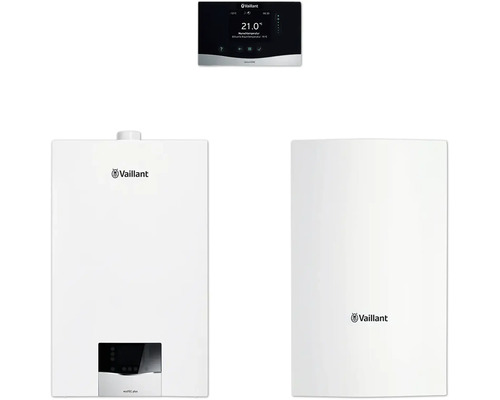 Vaillant Paket 1.761/3 Gas-Wandheizgerät ecoTEC plus VC 15 CS/1-5, Warmwasserspeicher uniSTOR VIH Q 75/2 B und Raumtemperaturregler sensoHOME VRT 380/2 8000014449 Vaillant Heizungsanlage mit zugehöriger Steuerung