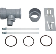Abflussrohr-Set mit T-Stück, Reduzierstück, Befestigungsschelle, Montageplatte und Dichtungsringen