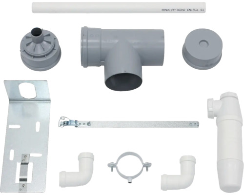 Installationsset mit Siphon, Rohren und Befestigungsmaterial
