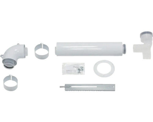 Abgasrohr-Set mit Rohrbogen, Rohrschelle, Distanzstück und Montagezubehör