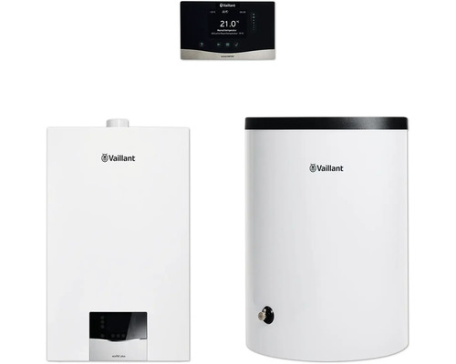 Vaillant Paket 1.724/3 Gas-Wandheizgerät ecoTEC plus VC 25 CS/1-5, Warmwasserspeicher uniSTOR plus VIH R 120/6 B und witterungsgeführter Regelung sensoCOMFORT VRC 720/3 8000016493 Vaillant Heizungsanlage mit Regler und Warmwasserspeicher