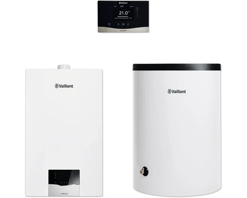 Vaillant Paket 1.725/3 Gas-Wandheizgerät ecoTEC plus VC 25 CS/1-5, Warmwasserspeicher uniSTOR plus VIH R 150/6 B und witterungsgeführter Regelung sensoCOMFORT VRC 720/3 8000016496 Vaillant Heizungsanlage mit Warmwasserspeicher und Steuerung