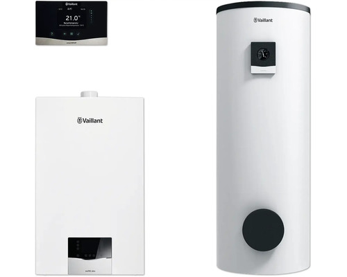 Vaillant Paket 1.731/3 Gas-Wandheizgerät ecoTEC plus VC 20 CS/1-5, Solar-Warmwasserspeicher auroSTOR plus VIH S 300/3 BR und witterungsgeführter Regelung sensoCOMFORT VRC 720/3 8000016509 Vaillant Heizungsanlage mit Warmwasserspeicher und Regler