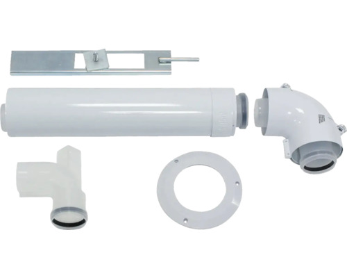 Abluftsystem-Komponenten: Rohr, Winkel, T-Stück, Rosette und Halterung