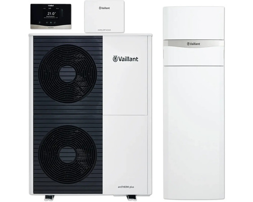 Vaillant aroTHERM plus Luft-Wasser-Wärmepumpe mit Steuerung und Warmwasserspeicher