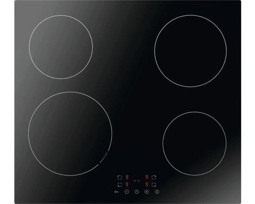 Schwarzes Glaskeramikkochfeld mit vier Kochzonen