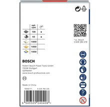 Informationen zum Bosch Produkt mit Angaben zur optimalen Drehzahl, Papierrecycling Symbol, QR-Code und Sicherheitshinweisen
