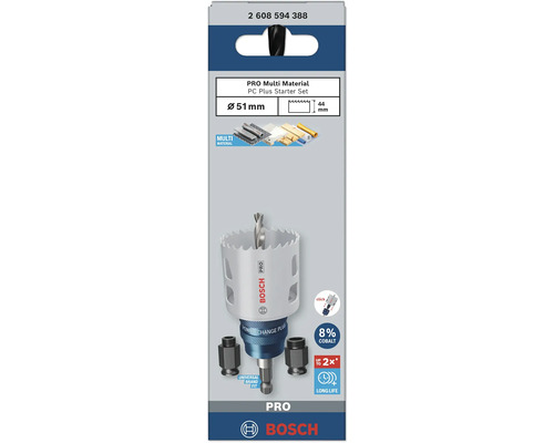 Bosch Pro Multi Material Lochsäge PC Plus Starter Set, Durchmesser 51 Millimeter