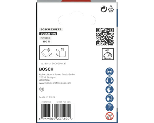 Bosch Expert Bosch Pro Produktverpackung mit Sicherheitshinweisen und Barcode