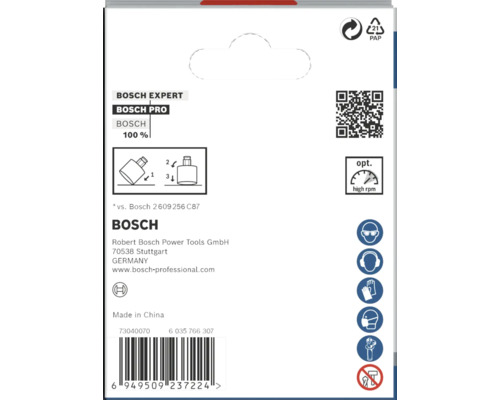 Bosch Pro Produktverpackung mit Informationen und Sicherheitshinweisen.