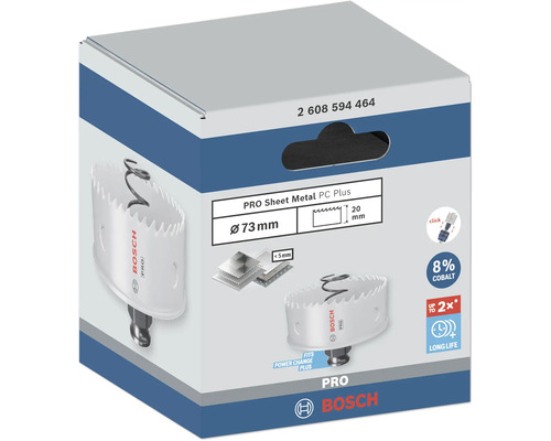 Bosch Pro Blechlochschneider PC Plus, Durchmesser 73 Millimeter in Verpackung
