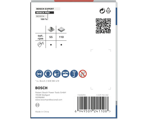 Bosch Expert Bosch Pro Verpackungsaufdruck mit Produkteigenschaften, Sicherheitsvorkehrungen, Barcode und Recyclinghinweis
