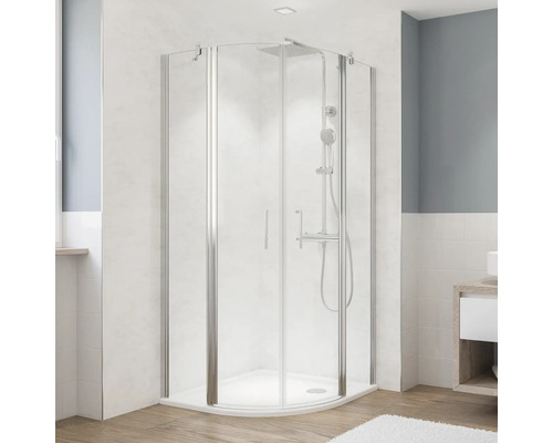 Runddusche mit Drehtür mit Festteil BREUER Fara 5 90 x 90 x 190 cm Radius 500 Profil chrom Klarglas Reversibel