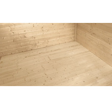 Innenraum mit Holzwänden und Holzboden