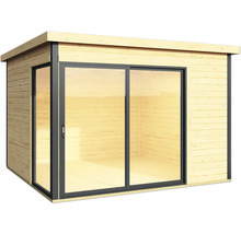Holzgartenhaus mit Glasschiebetür