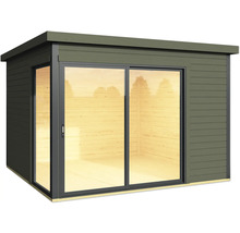 Modernes Gartenhaus mit Schiebetür aus Glas für den Außenbereich