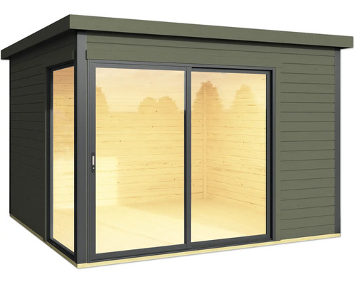 Modernes Gartenhaus mit Schiebetür aus Glas für den Außenbereich