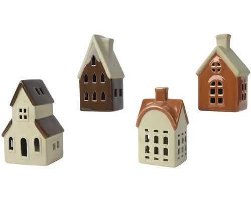 Weihnachtsdekoration Haus Keramik weiß zufällige Motivauswahl Vier dekorative Keramik-Häuser für Teelichter