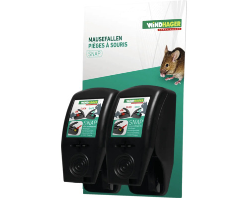 Mausefalle Windhager Snap robustes Kunststoffgehäuse, schwarz 2 Stk Windhager Snap Mausefallen, Doppelpack
