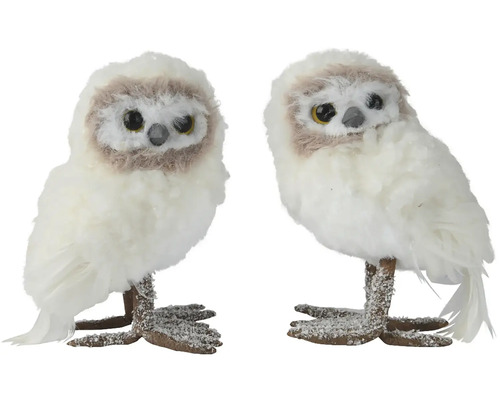 Weihnachtsdekoration Eule Porzellan zufällige Farbauswahl Zwei weiße Stoffeulen als Dekoration