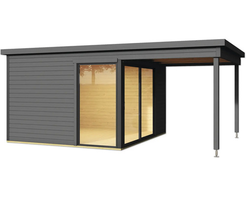 Modernes Gartenhaus mit Flachdach und überdachter Terrasse