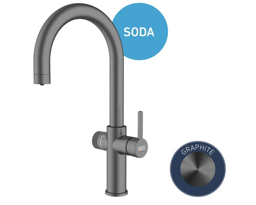 Graphitfarbene Küchenarmatur mit Soda Funktion