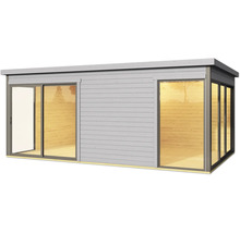 Holzgartenhaus mit Schiebetür und Fensterelementen