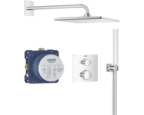 Grohe Rainshower Duschsystem mit Kopfbrause, Handbrause, Unterputzthermostat und Installationsbox
