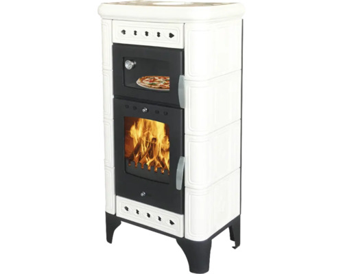 Kaminofen mit Sichtfenster, Holzfeuer und Pizzaofen