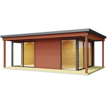 Gartenhaus mit Schiebetüren und überdachter Terrasse