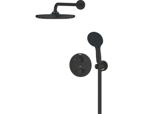 Grohe Quickfix Unterputz Thermostat Dusche PRECISION START schwarz matt 348832430 Duschsystem mit Kopfbrause, Handbrause und Thermostatbatterie