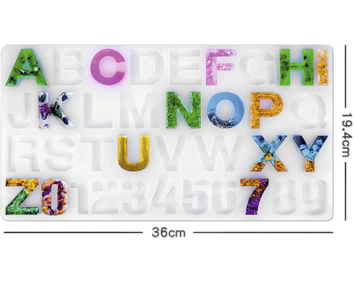 Silikonform für Buchstaben und Zahlen, 36 x 19.4 cm