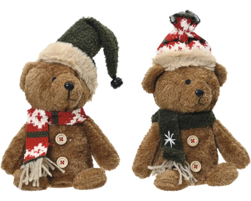 Plüschbär mit Schal und Mütze Polyester 14 x 9 x 23 cm zufällige Motivauswahl Zwei Teddybären mit Mütze und Schal als Winterdekoration