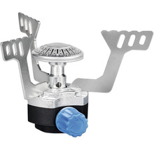 Campingkocher aus Metall mit blauen Regler
