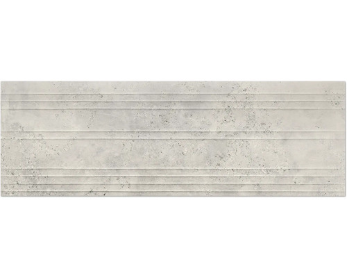 Steingut Dekorfliese Sink Fond Pearl 40 cm x 120 cm x 1,1 cm matt tiefenstruktur rektifiziert Dekorative Wandfliese mit horizontalen Linien für Innenausbau