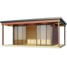 Gartenhaus mit Schiebetüren und Überdachung