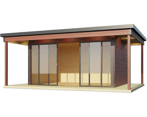 Gartenhaus mit Schiebetüren und Überdachung