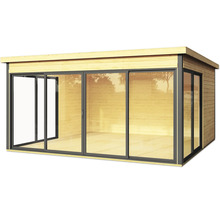 Holzgartenhaus mit Glasschiebetüren für den Außenbereich