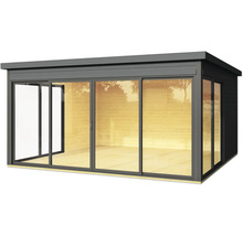 Gartenhaus mit Schiebetüren und Holzverkleidung