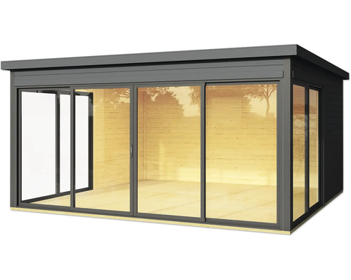 Gartenhaus mit Schiebetüren und Holzverkleidung