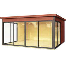 Holzgartenhaus mit Schiebetüren und Flachdach