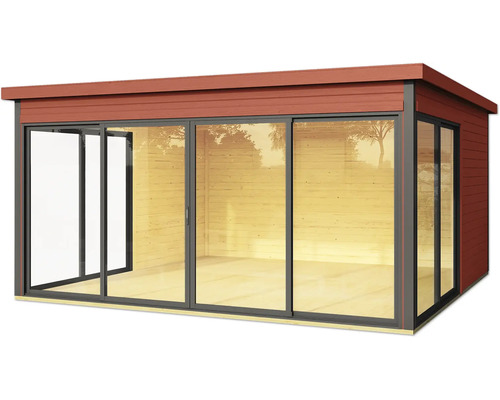 Holzgartenhaus mit Schiebetüren und Flachdach