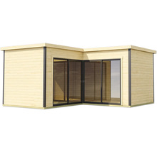 Eckgartenhaus mit Schiebetüren und Holzfassade