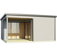 Gartenhaus mit Schiebetüren und Holzverkleidung