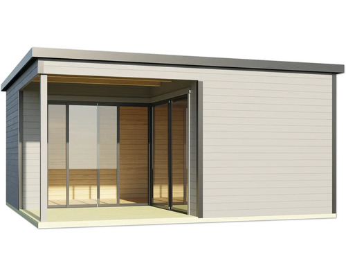 Gartenhaus mit Schiebetüren und Holzverkleidung