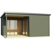 Modernes Gartenhaus mit Schiebetüren und Flachdach