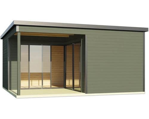 Modernes Gartenhaus mit Schiebetüren und Flachdach
