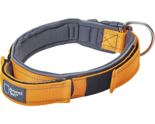 Orangefarbenes Hundehalsband mit Reflektorstreifen und Metallring